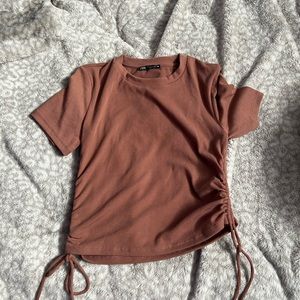 Zara cinched crop tshirt (rose/dark pink)
